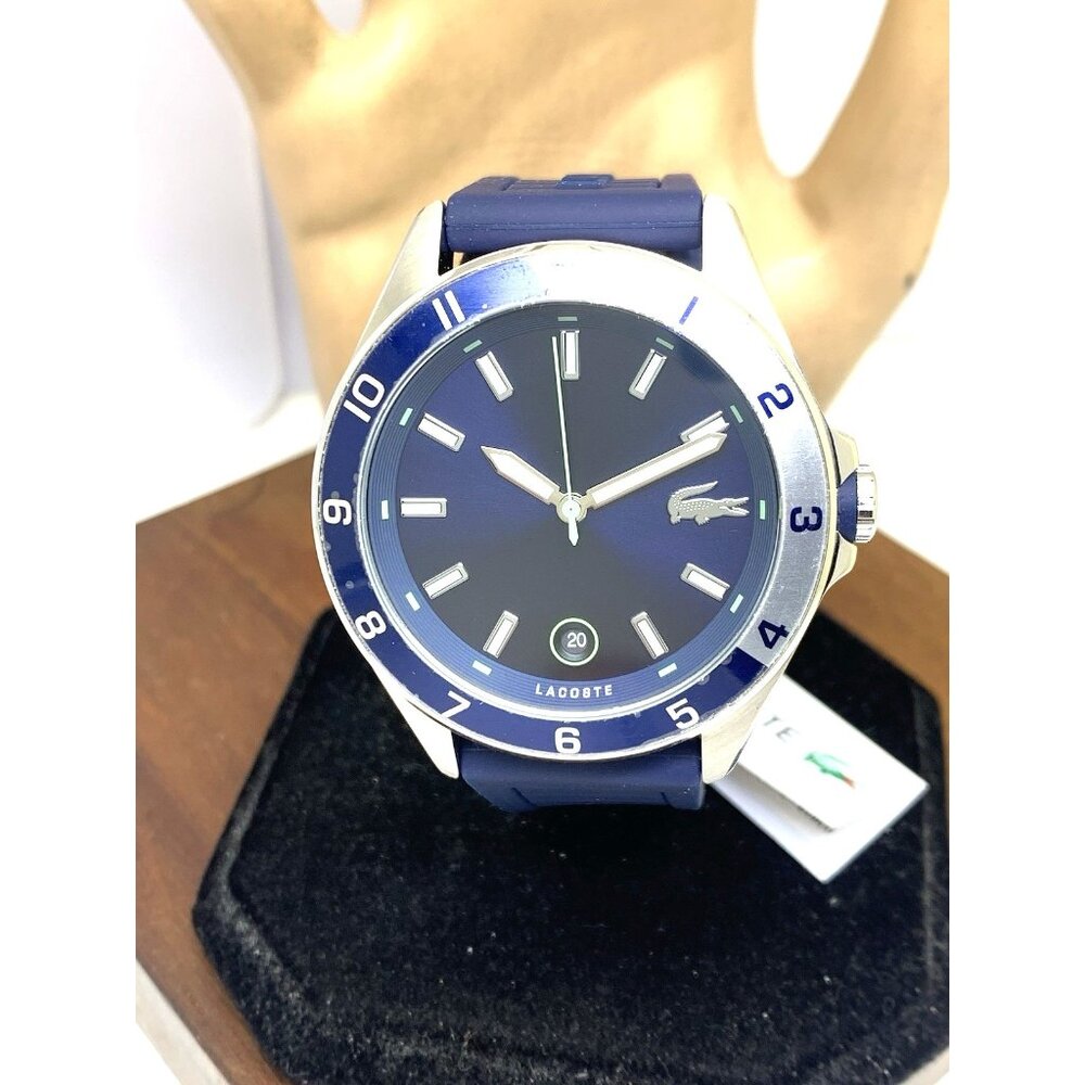 Lacoste Men's Watch 2011125 Tiebreaker Quartz Blue Dial Rubber Band Sport 43mm - Picture 1 of 14